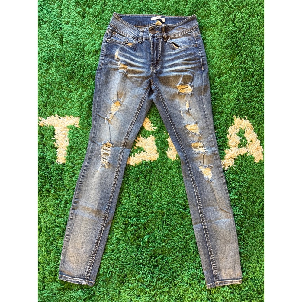 Refuge Skinny Jeans Womens 2 Blue Excellent Distressed Ripped Denim Pants